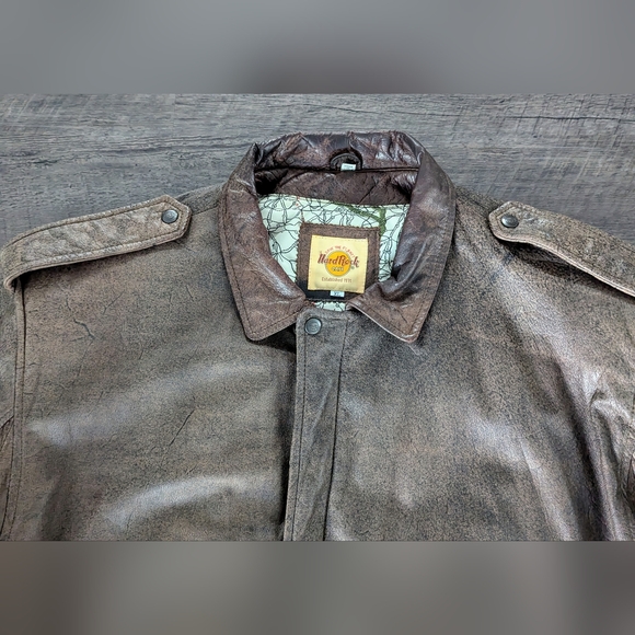 Vintage 90s Hard Rock Cafe Myrtle Beach Bomber Pilot Soft Leather Jacket Size XL - Picture 4 of 10